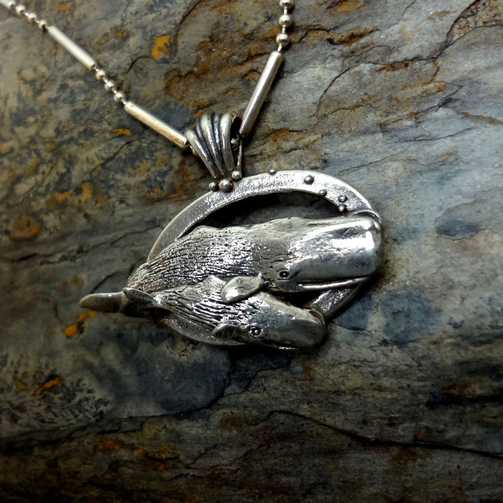 sperm whale mother calf jewelry silver14k gold pendant realistic ...