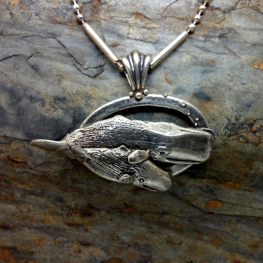 sperm whale mother calf jewelry silver14k gold pendant realistic ...