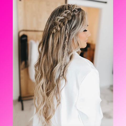 rebecca.murphy.beauty hidden crown clipin long loose waves with highlights braided accents bridal hair inspo