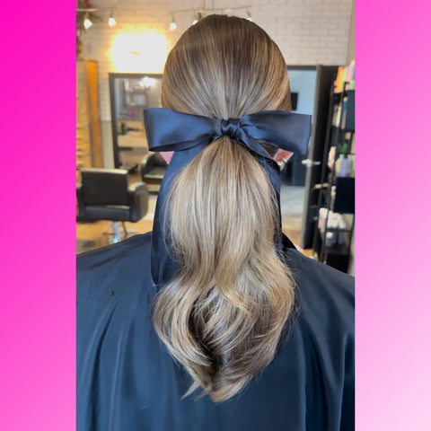 miasantiagohair hidden crown clipin ponytail with black bow