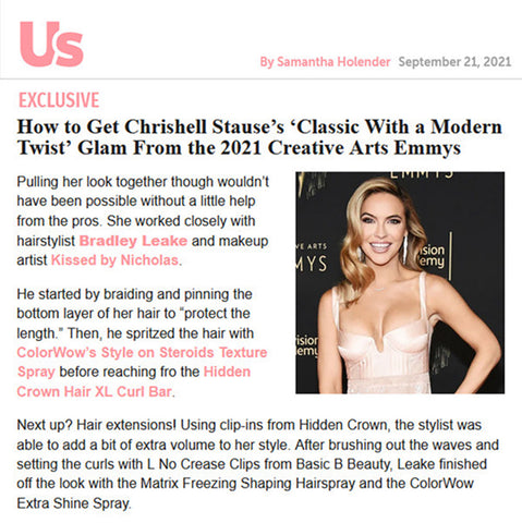 Chrishell stause creative emmys 2021 bradley leake hair red carpet hidden crown clip ins US Magazine feature