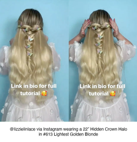 Lizzie in lace instagram hidden crown halo hair extensions tutorial Y2K hair butterfly clips