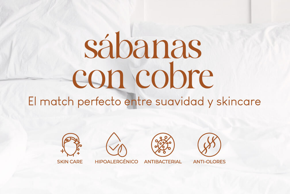 Nuestras sábanas con cobre, están compuestas de un 60% algodón y 40% de cobre