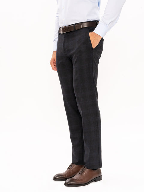 Pantaloni Barbati Bleumarin cu imprimeu in carouri Model Office BMan583 (3)