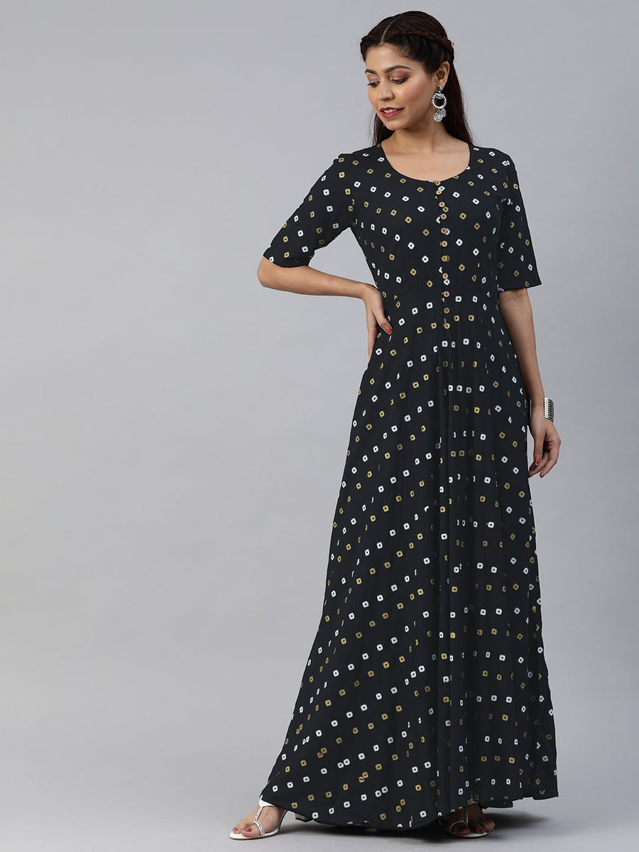 Black Bandhani Printed Maxi Dress – The Anarkali Shop