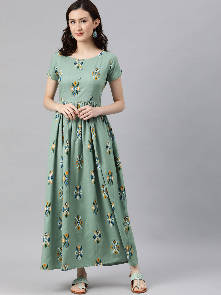 Felice Maxi Dress In Bright Leaf Patchwork Print – St Frock