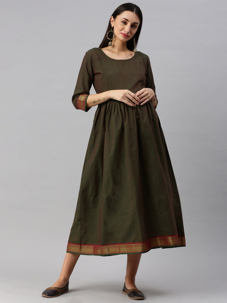 Pista green fit and flare maxi dress by The Anarkali Shop