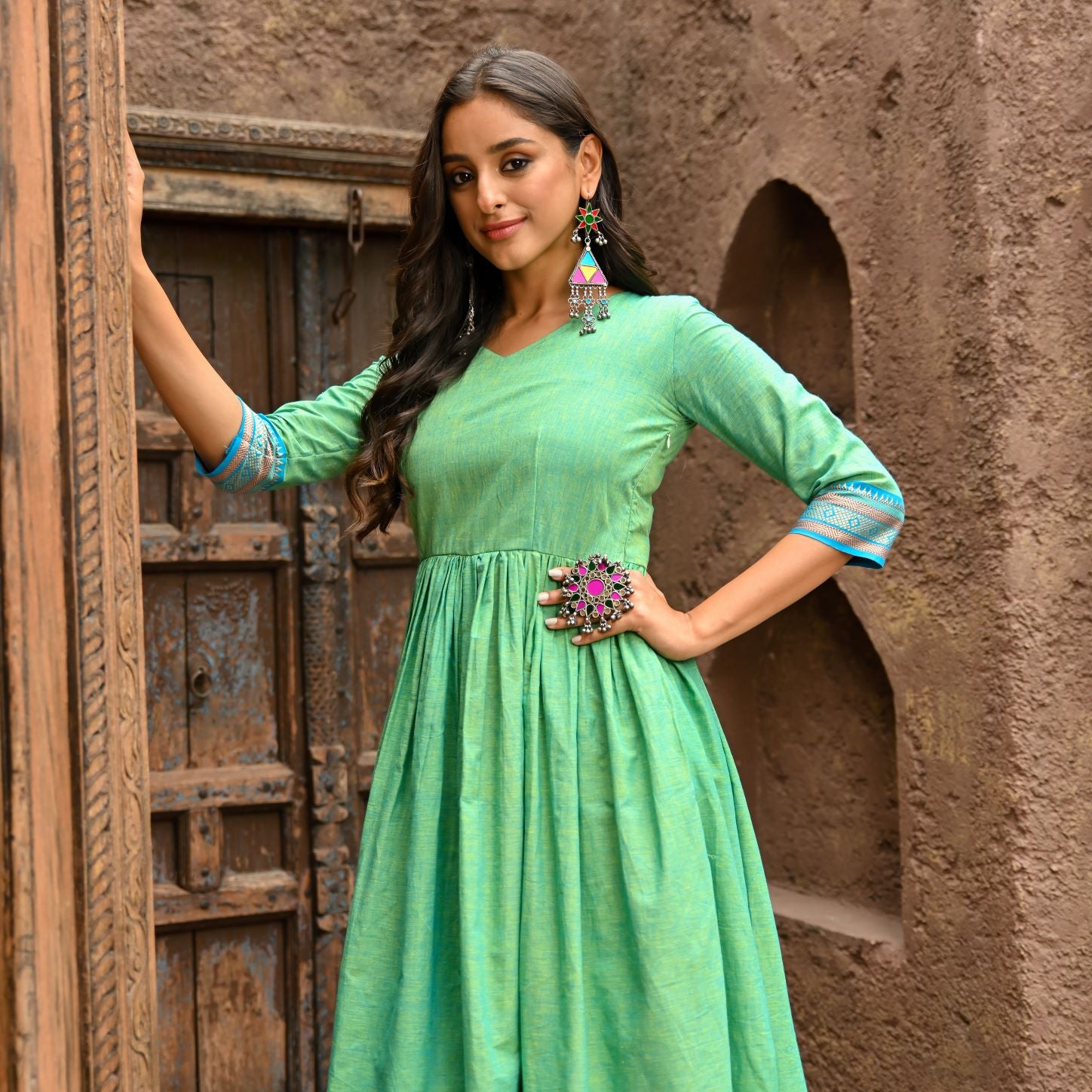 Minakshi Green Midi Dress – The Anarkali Shop
