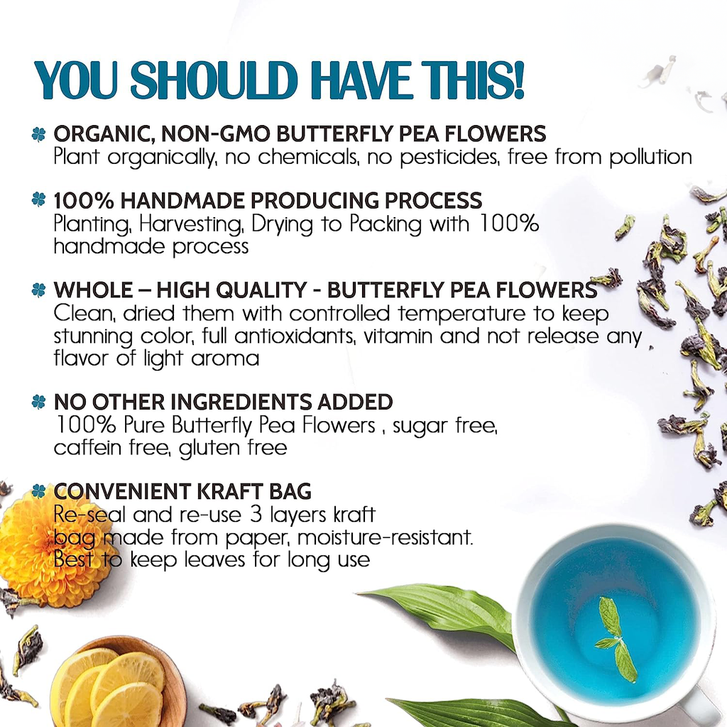 YUVA SOUL Butterfly Pea Flower//Blue Pea Flower Tea//Whole Leaf//Caffeine  Free// 35 Grams (50 Cups) : : Grocery & Gourmet Foods