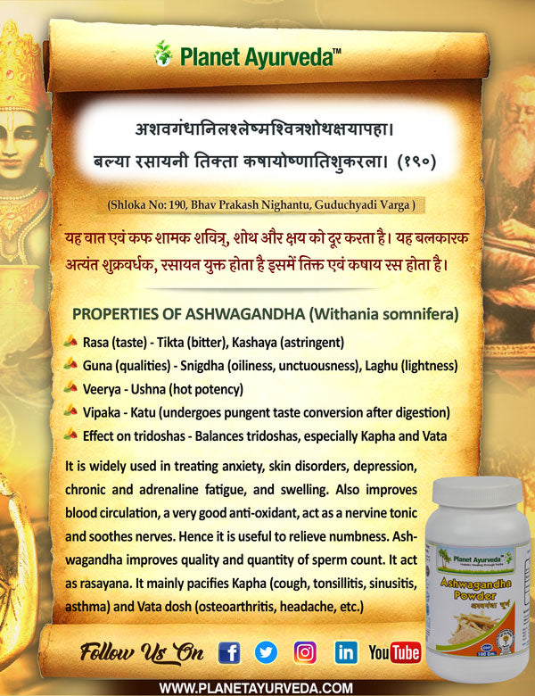 Authentic Ayurveda Information, Classical Reference of Ashwagandha