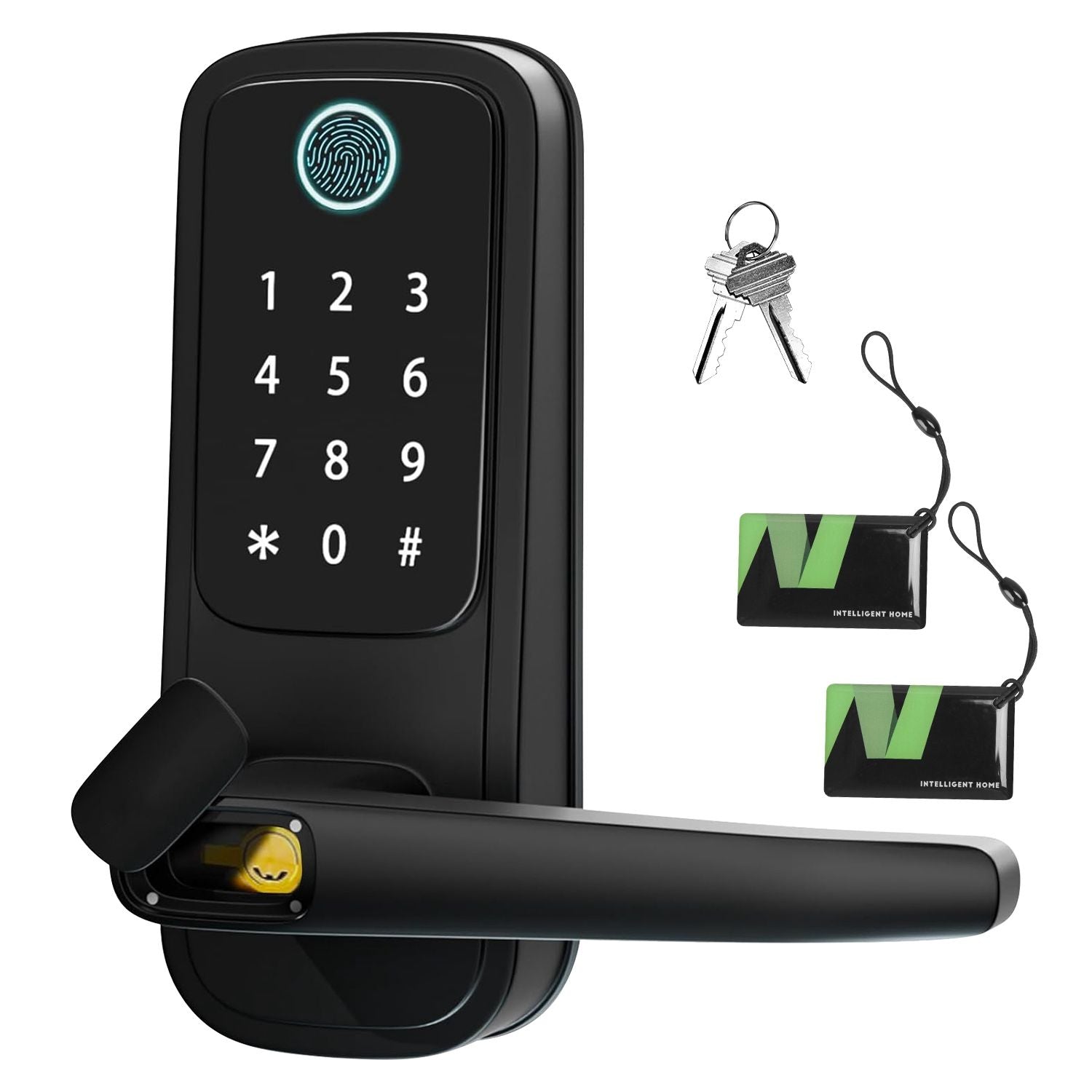 Smart Door Lock with Handle Fingerprints Passcodes Keys Fobs App Control Keyless Entry Door Lock with Keypad Electronic Digital Front Door Lock for Home Rental Office Hotel