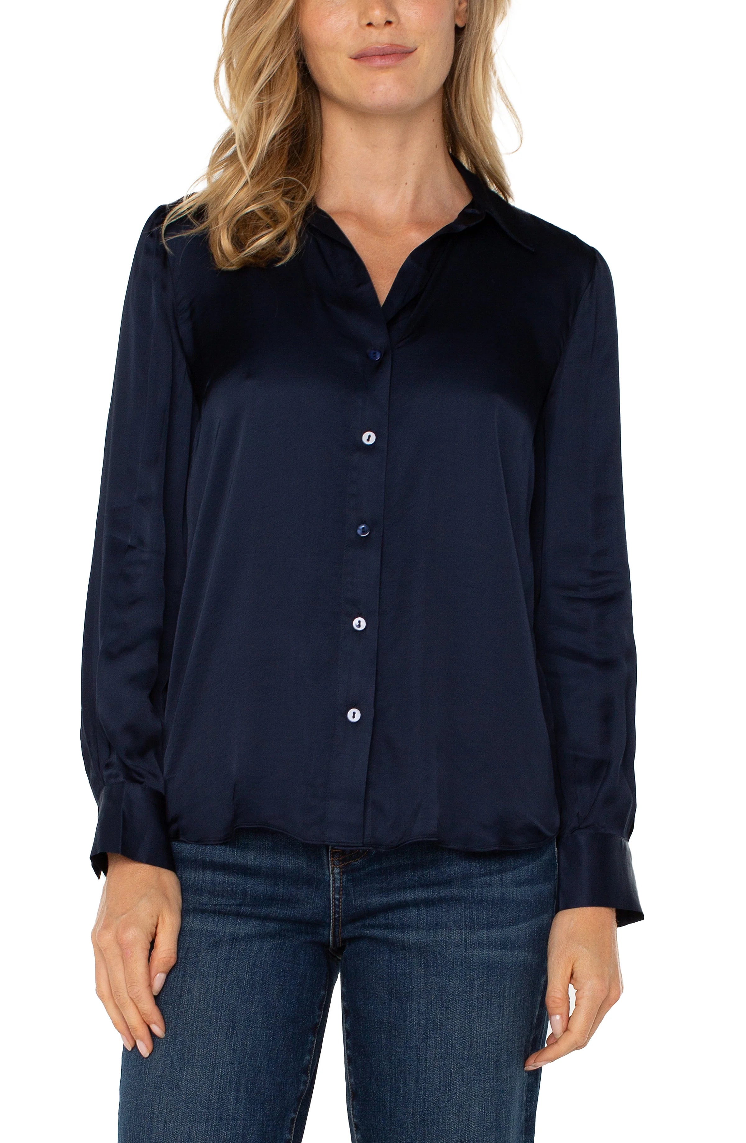 Liverpool Long Sleeve Collared Button Front Woven Blouse