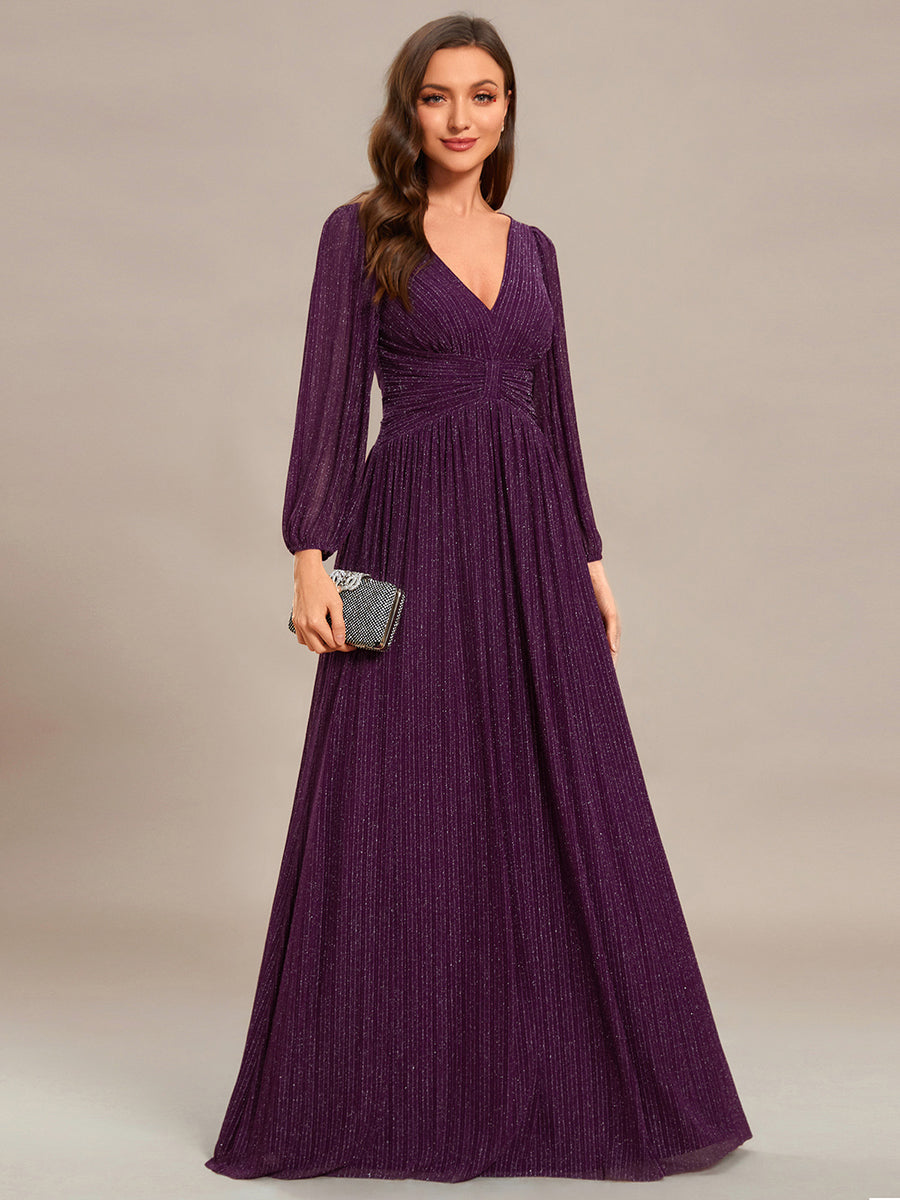 Maxi Long Chiffon Waist  V Neck Wholesale Evening Dress with Long Sleeves - Efashiongirl Wholesale product image