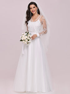 Color=Cream | Elegant Wholesale Tulle Wedding Dress With Lace Decoration-Cream 1