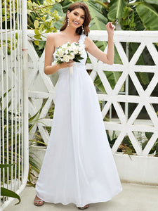 Color=White | Maxi Long One Shoulder Chiffon Bridesmaid Dresses for Wholesale-White 4