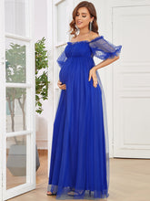 Load image into Gallery viewer, Color=Sapphire Blue | Off Shoulders Puff Sleeves A Line Wholesale Maternity Dresses-Sapphire Blue 2