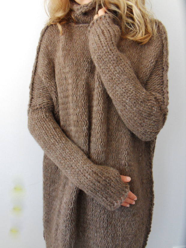 Brown alpaca wool knit sweater | Roseuniquestyle.