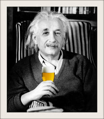 Einstein drinking craft beer