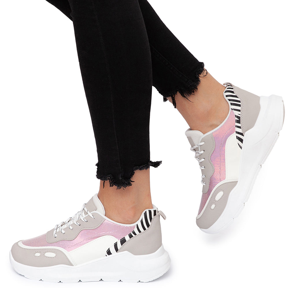 Pantofi sport dama Nurria cu imprimeu zebra Roz