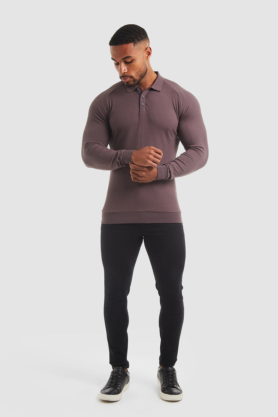 Ribbed Zip Neck Knit Polo in Smoke Grey - TAILORED ATHLETE - USA