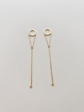 Gold open circle dangle and drop chain earrings - S925 Sterling Silver