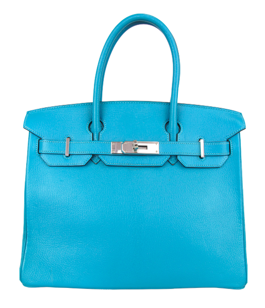 HERMES Birkin 30cm Bleu Payon Epson Leather with Palladium Hardware 20 ...