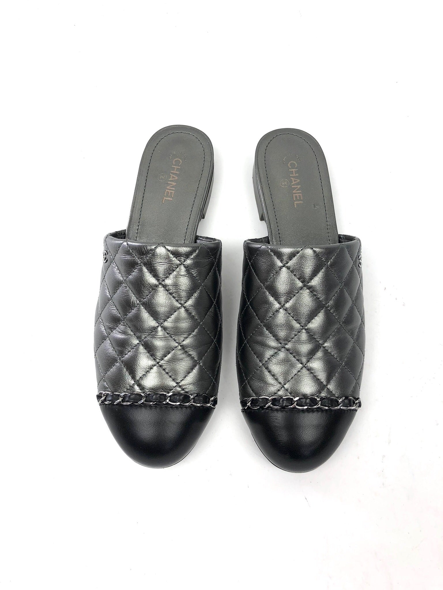chanel quilted mules