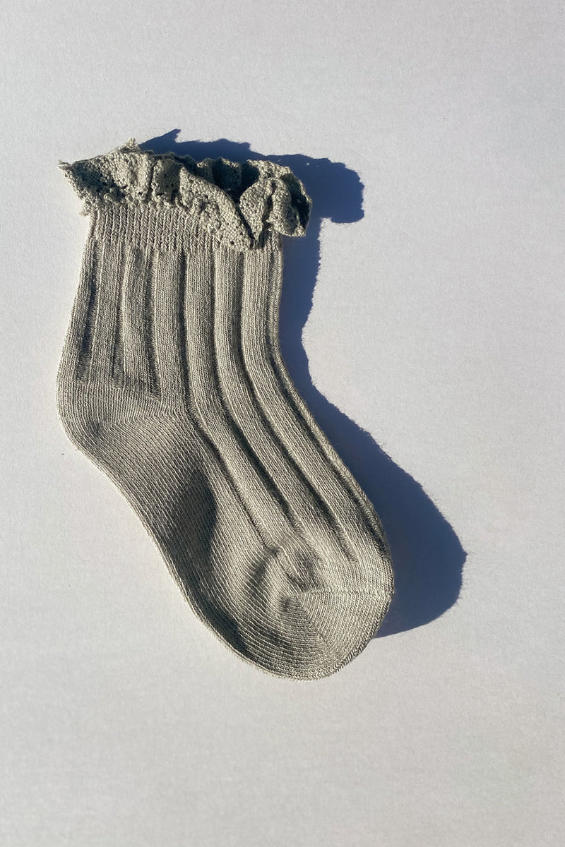 Ribbed Crochet Frill Sock - Sage Green