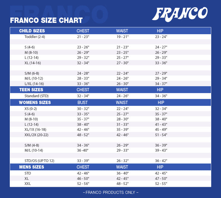 Franco Size Chart