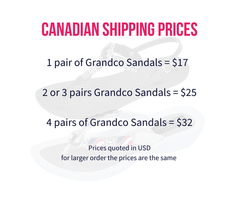 Grandco Sandal Shipping Rates for Canada