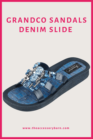 Grandco Sandals Denim Slide Beaded Flip Flops for Women