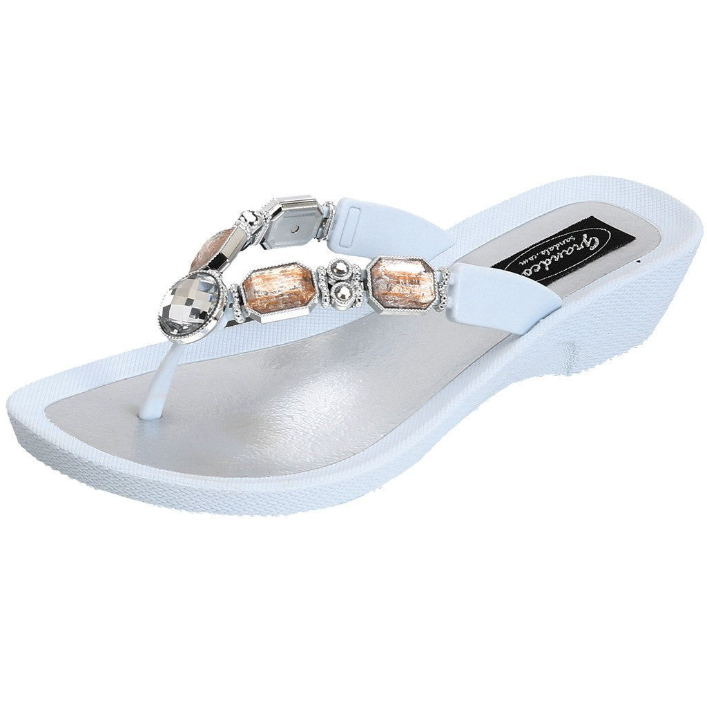 white jeweled flip flops