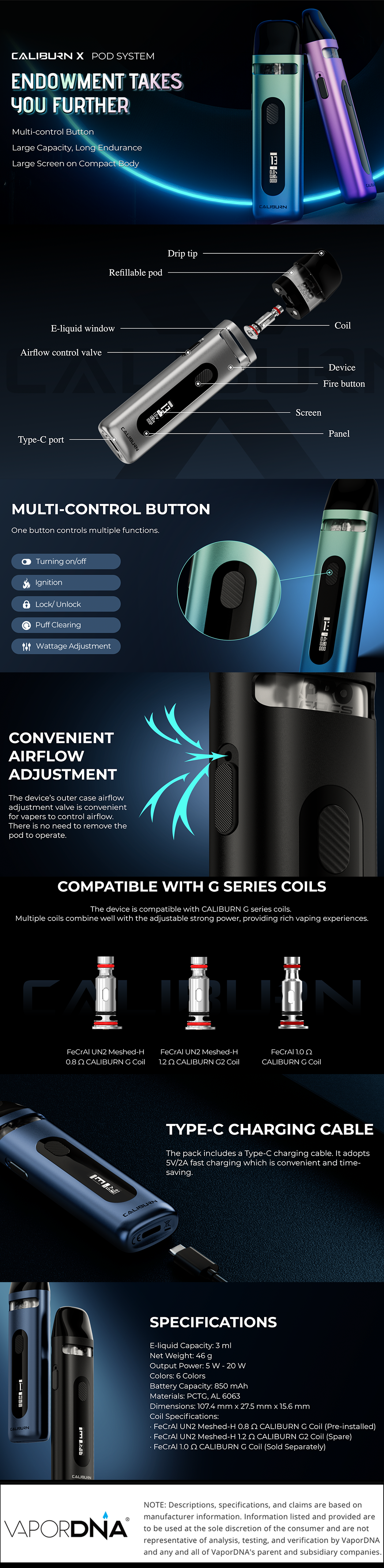 Uwell Caliburn X Infographic