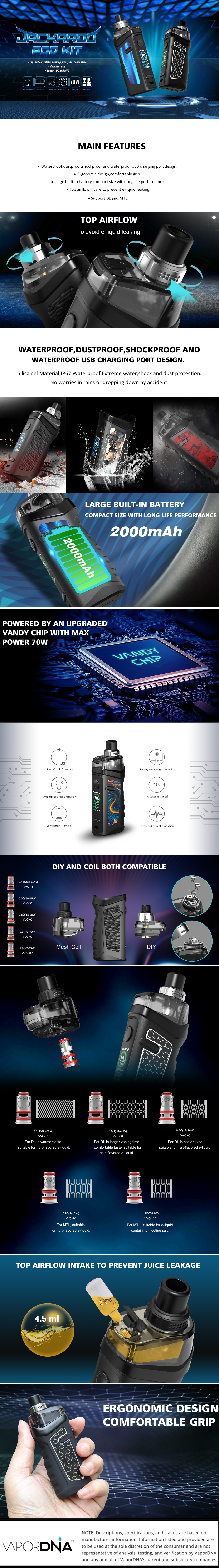 Vandy Vape Jackaroo Pod Kit Infographic