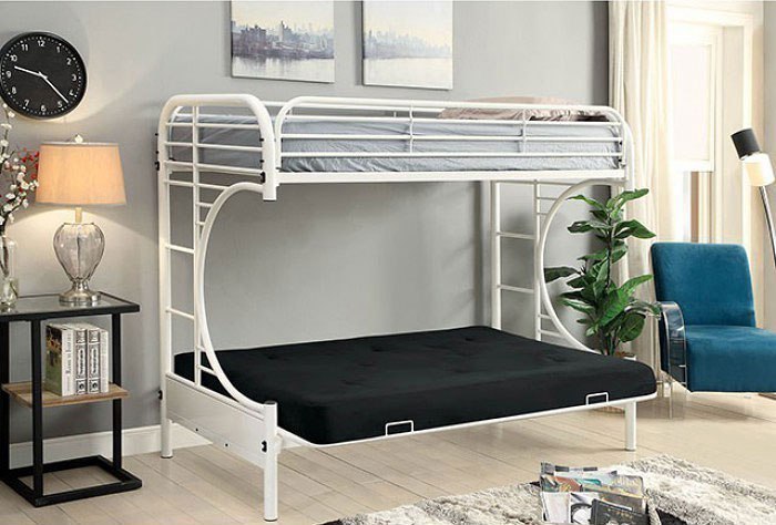 white metal bunk bed