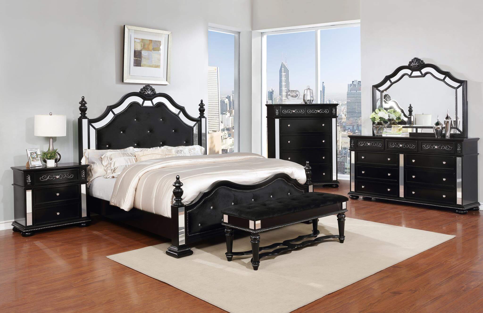 Black Mirror Bedroom Set Golden Woods Furniture