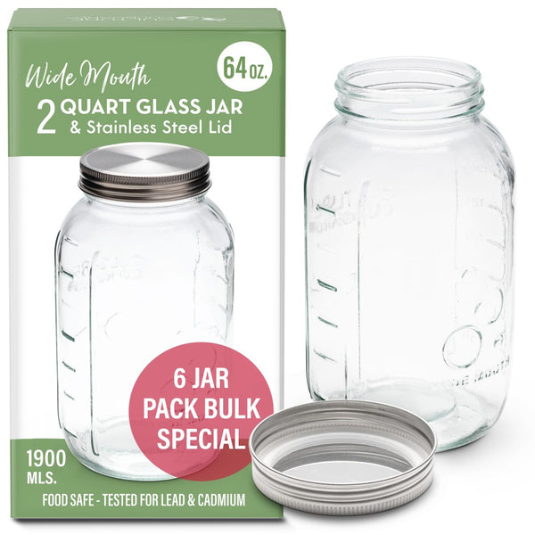 Wide-Mouth Glass Jars Bulk Pack - 1/2 Gallon, Metal Cap S-14489B-M - Uline
