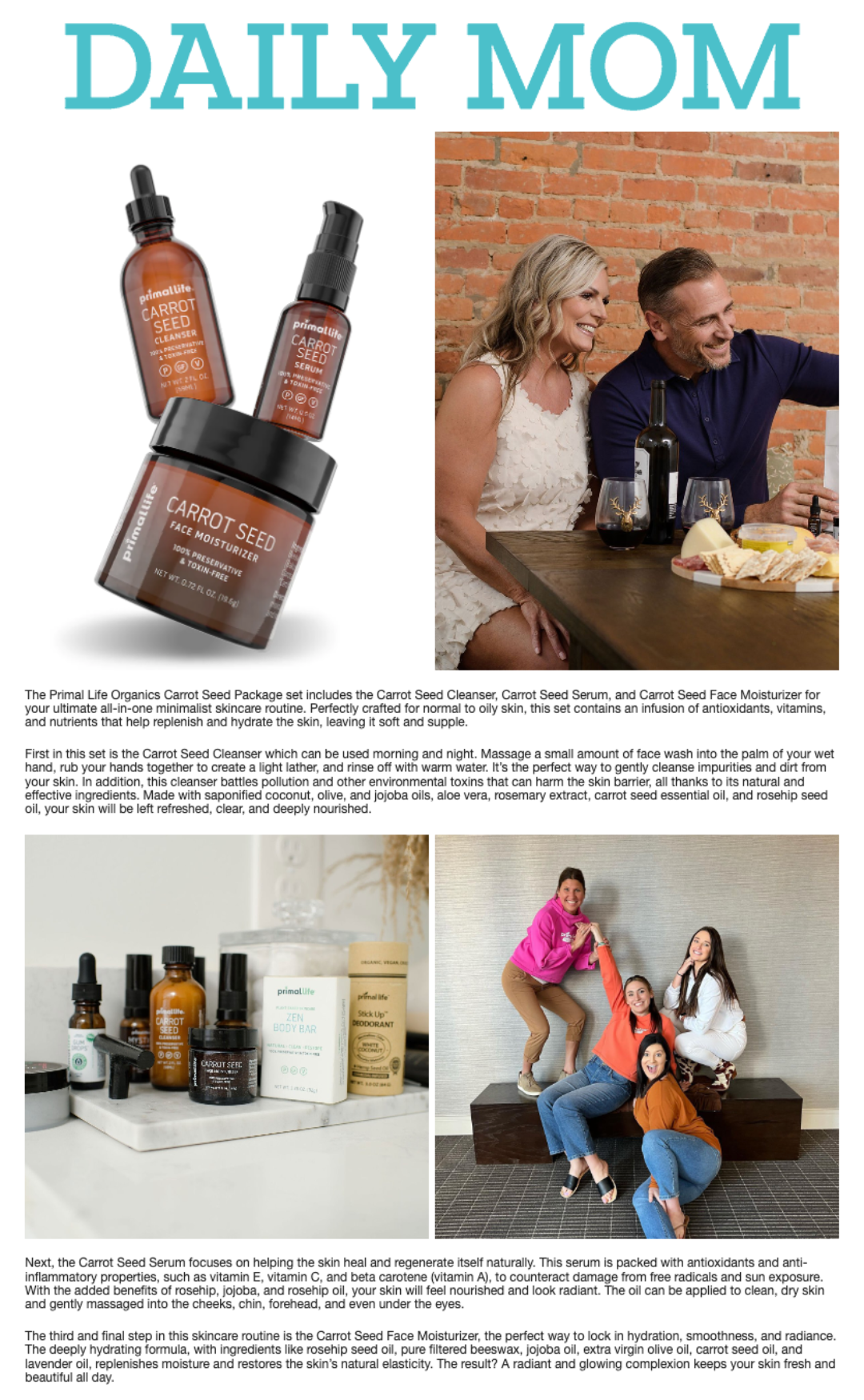 Primal Life Organics Carrot Seed Skincare Package Featured In Daily Mom