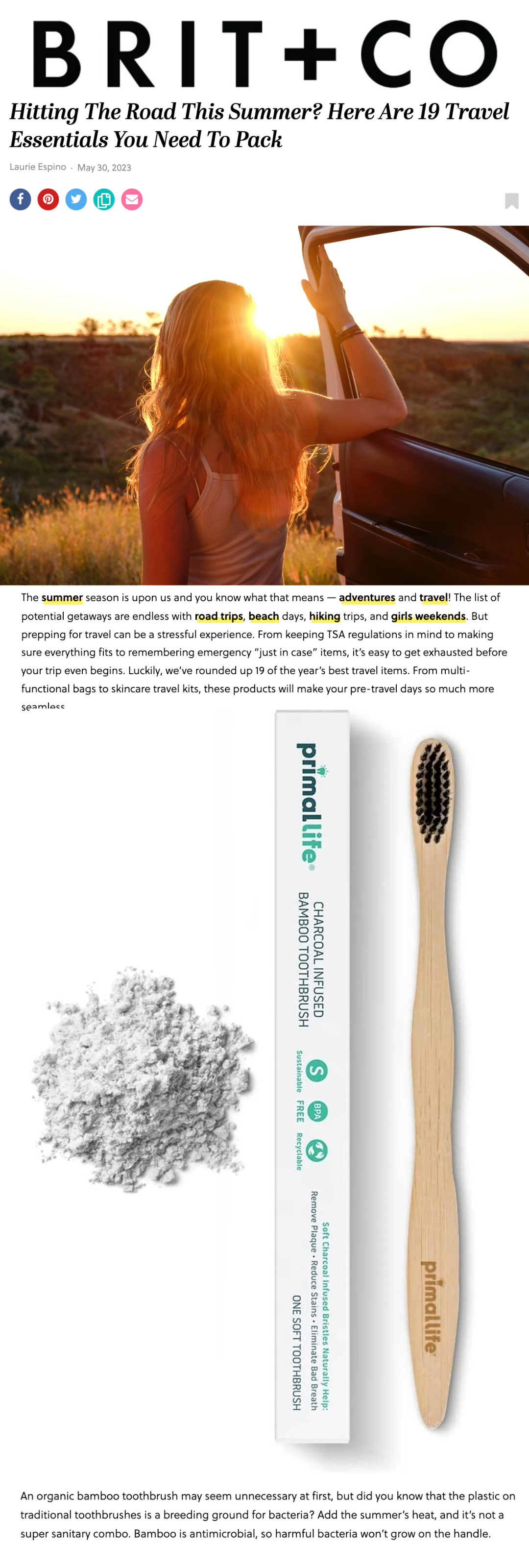 Primal Life Organics Bamboo Charcoal Toothbrush featured in Brit + Co