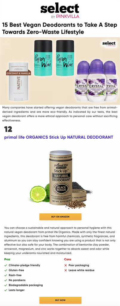 Pinkvilla article mentioning Primal Life Organics Stick Up Deodorant