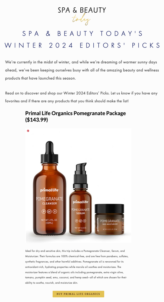 Primal Life Organics' Pomegranate Package featured in Spa & Beauty Today