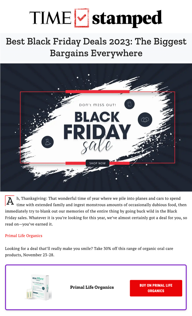 Time Magazine's Feature Of Primal Life Organics' Black Friday Deals