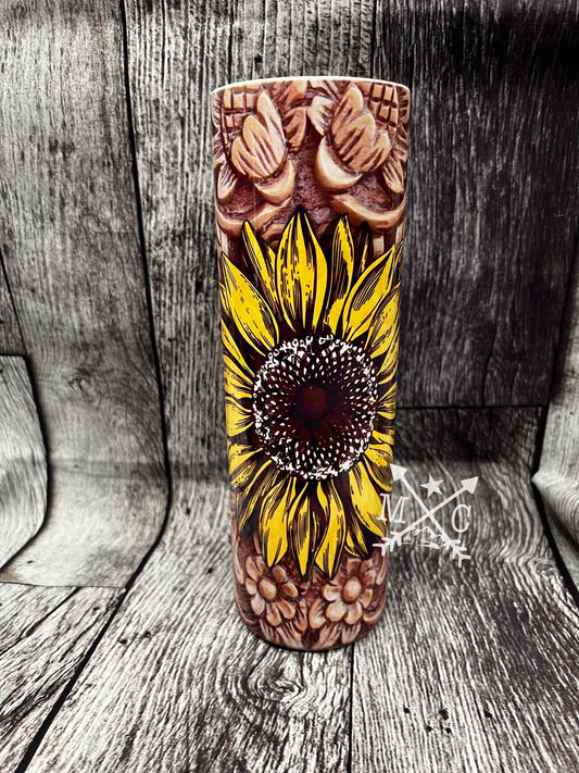 Tooled Leather Sunflower - 20oz Tumbler