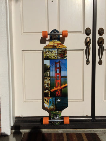 San Francisco Longboard against door