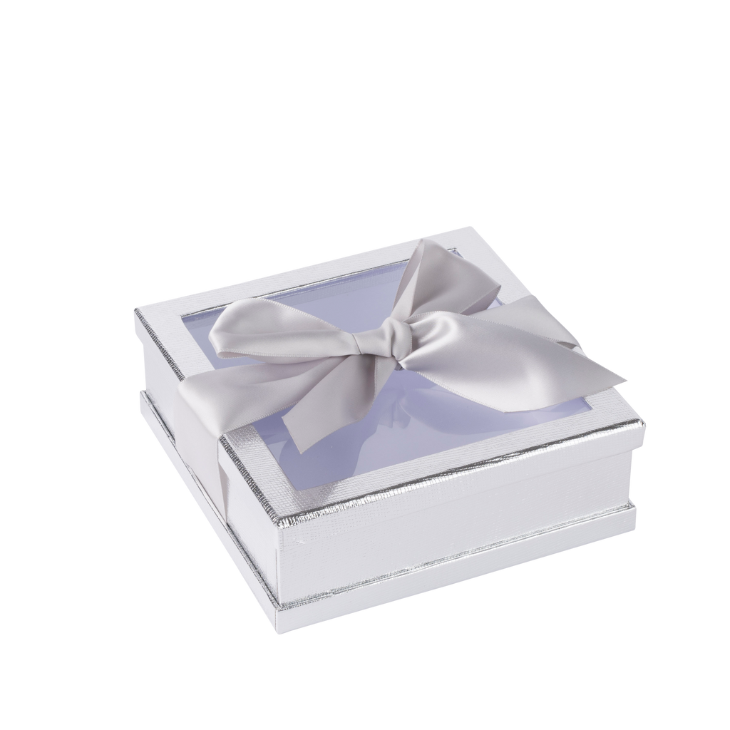 Clear Window Gift Boxes Silver 7 X 7 X 2 3 Pack With Ribbon – Hammont