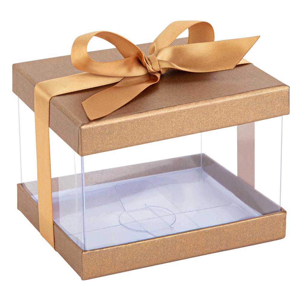 Clear Plastic Gift Boxes 6 Pack Bakery Boxes with Base Lid & Ribbon Black 4x4x4