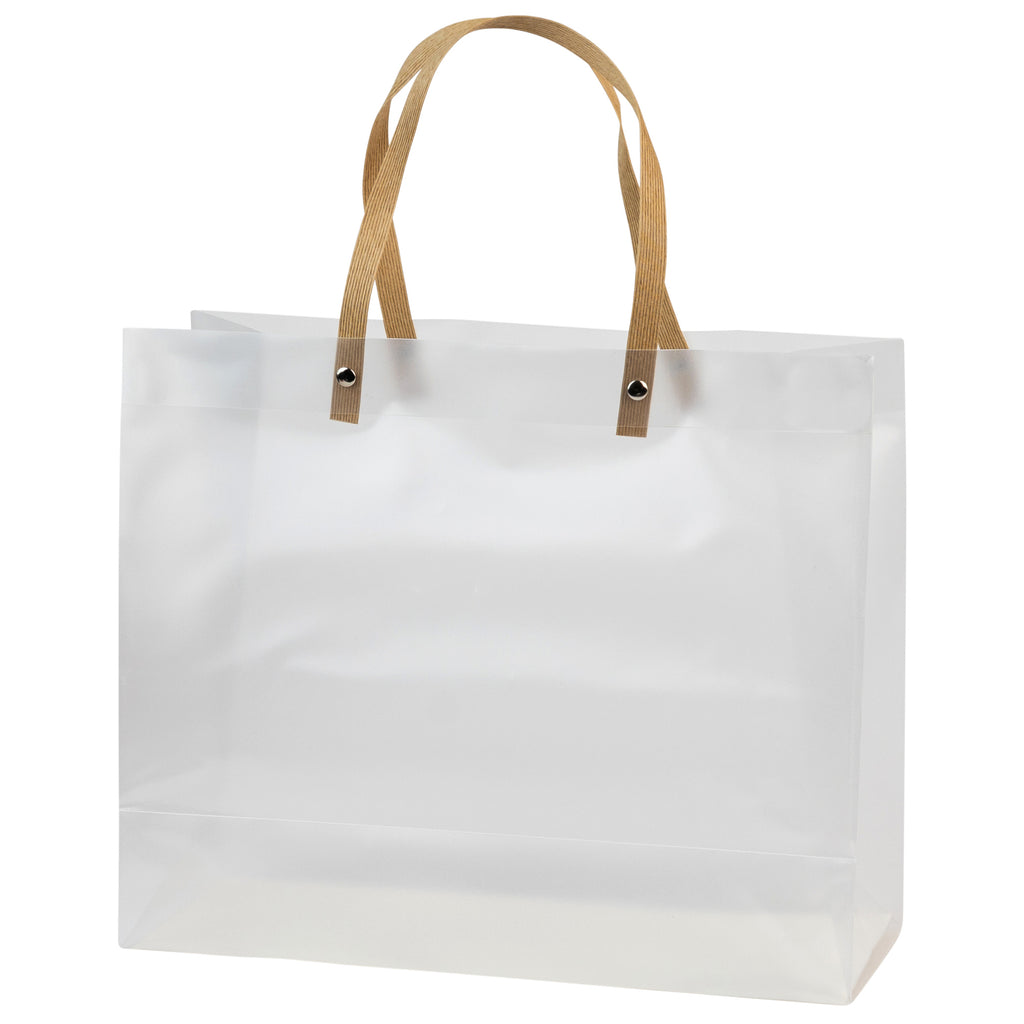 Clear Plastic Bag 7.5X5.25X2.75 Inches With Brown Straw Handle 10