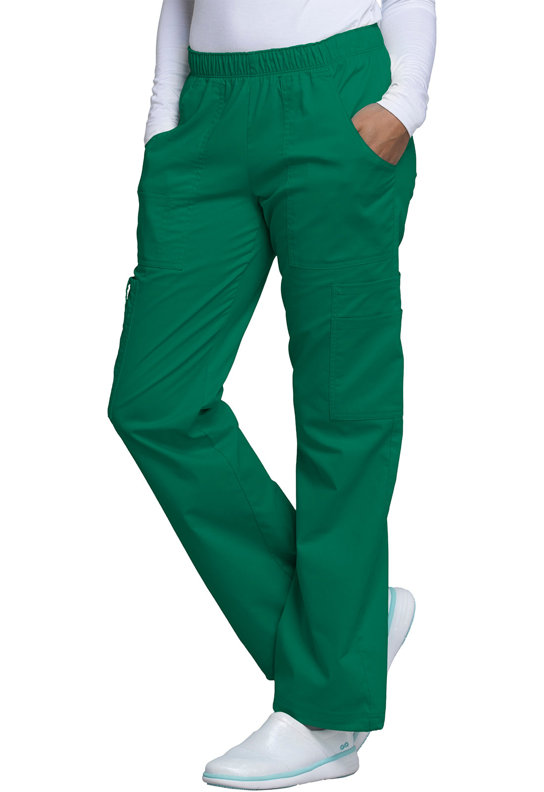 Nurse scrub pants in forest green.  Mid Rise Pull-On Cargo Pant in Hunter Green