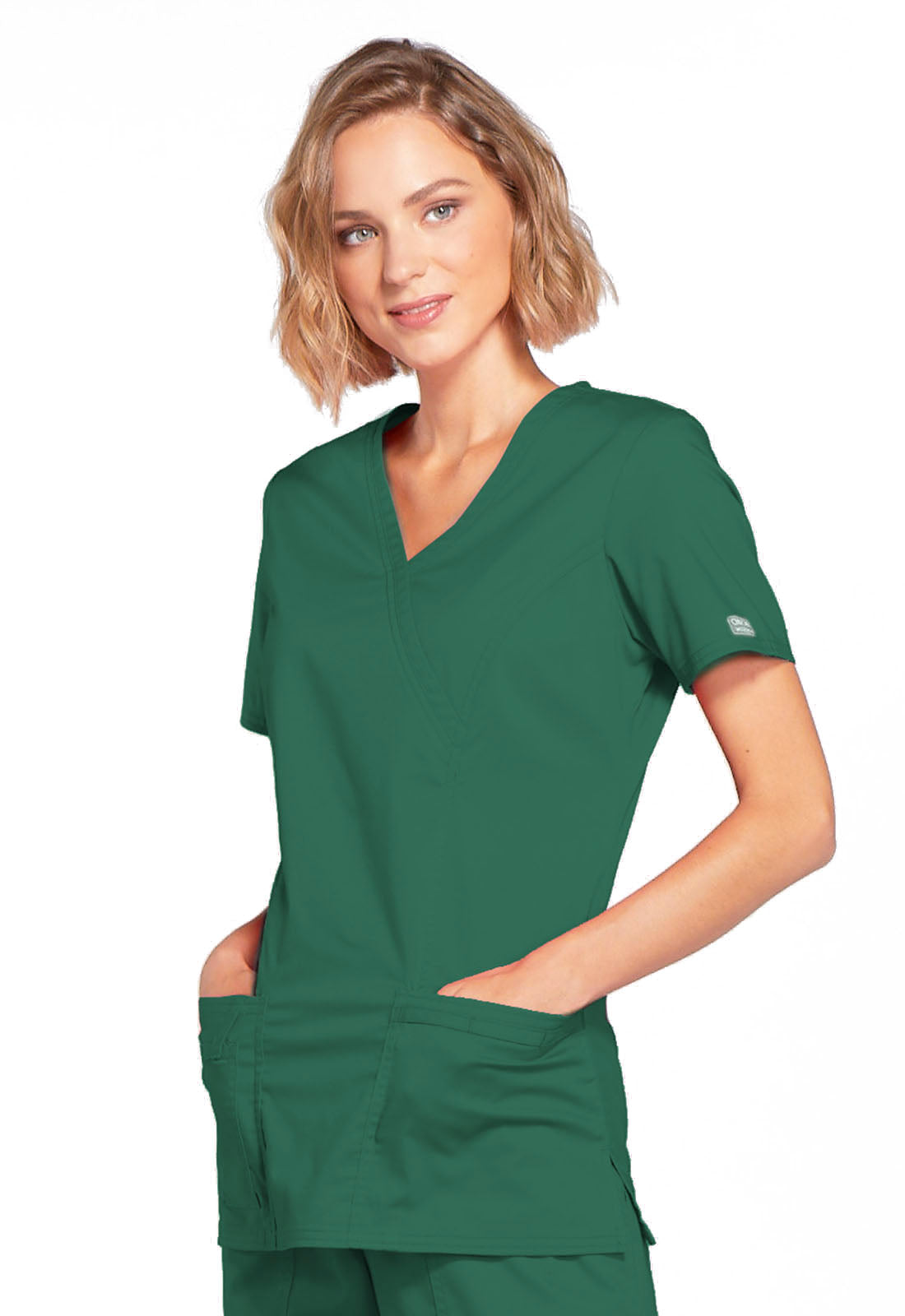 Nurse Scrub Top WW Core Stretch Mock Wrap Top in Forrest Green