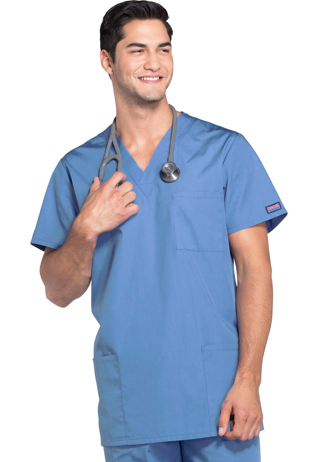 Nurse scrub top Infinity by Cherokee style CK623A.  Has rib-knit waist insets stretchy rib-knit panels at the back for a slenderizing effect